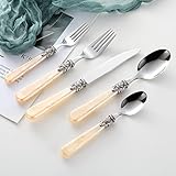 CATHYLIN 20 pieces 18/10 Stainless Steel Silverware Sets With Champagne Handle,Vintage Cutlery Sets,Sliverware set Service for 4,Dishware Safe (20,champagne)