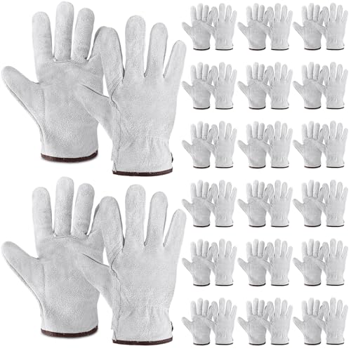 Relaxweex 20 Pairs Leather Work Gloves Heavy Duty Durable Cowhide Leather Driver Gloves for Construction Industrial and Personal Use Wood Cutting Garden Working, Large Size
