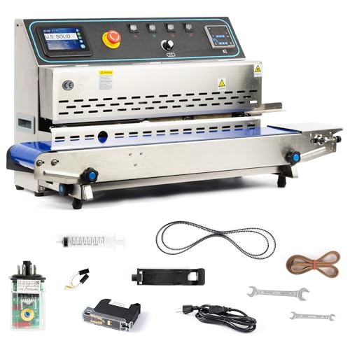 U.S. Solid Continuous Bag Band Sealer Sealing Machine with Inkjet Printing, Automatic Vertical Band Sealer with Digital Temperature Control for PVC Bags Films Coding