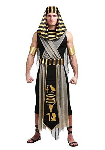 Fun Costumes Adult All Powerful Pharaoh Costume for Men, Black and Gold Egyptian Ruler Halloween Outfit - X-Large