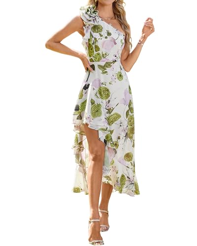 GRACE KARIN Womens Summer One Shoulder Sleeveless Dresses Floral Flowy Ruffle High Low Wedding Guest Maxi Sundresses