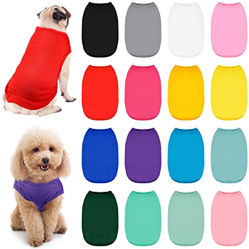 16 Pieces Small Dog Clothes Cute Blank Puppy Shirts Soft Dog Sweatshirts Breathable Outfit for Pet Cats Accessories, 16 Styles(S)