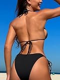 TASHEHE Women's Triangle String Bikini Set Sexy Tie Side Two Piece Swimsuit Cute Halter Bathing Suit - Black - Medium