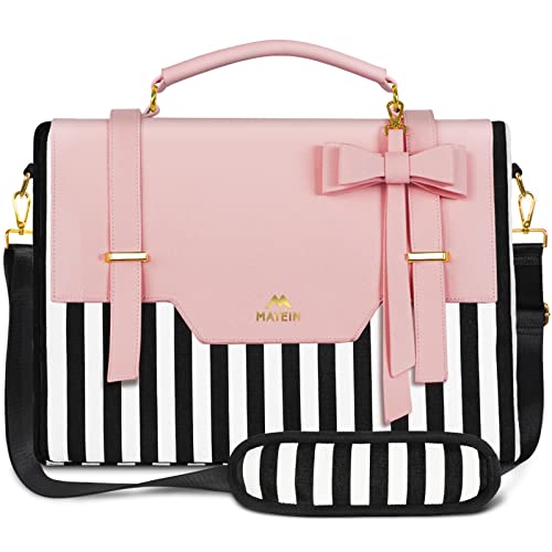 MATEIN Laptop Bag for Women, 17 inch Cute Computer Briefcase Laptop Carrying Case, Lightweight Messenger Sleeves Shoulder Work Tote Bag with Bow & RFID Pocket Gifts for College Office Business, Pink