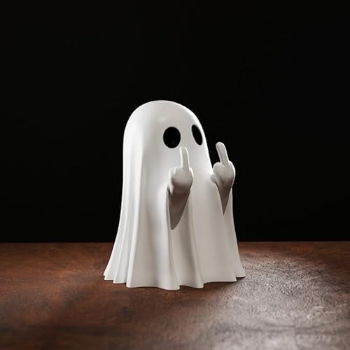 Gladyell Halloween Ghost Figurine - Spooky Resin Middle Finger Ghost Statue, Cute Ghost Decor for Halloween Decorations, Porch and Indoor Spooky Home Decor