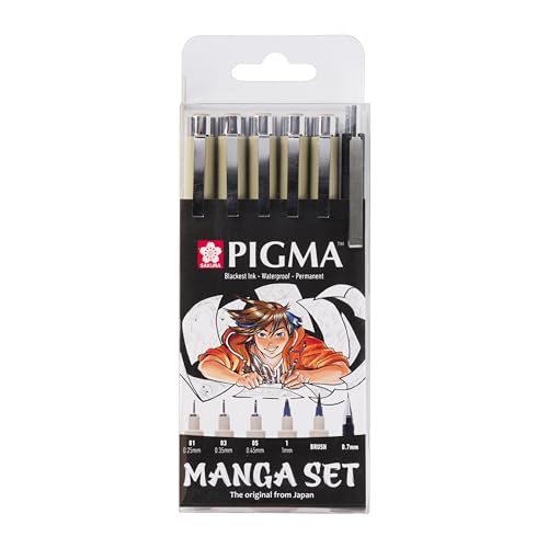 SAKURA Pigma Micron fineliner set Manga Collection | 6 sizes, black (POXSDKMAN6)