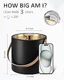 Bakpoco 3L Ice Bucket with Silicone Lid, Scoop, Gold Tongs & Strainer, Stainless Steel Double Wall Insulated Ice Buckets for Parties & Cocktail Bar, Outdoor Champagne Ice Container Bin, Black