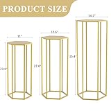 Wokceer Hexagon Pedestal Stand Cylinder Stands for Party 35.43" Set of 3 Nesting Display Cylinder Tables for Parties Wedding Living Room Patio Decor Gold