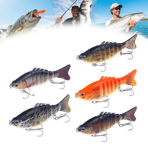 5Pack Robotic Fishing Lure, Lifelike 3D Swimming Bait for Freshwater and Saltwater, Attracts Bass Trout Crappie Walleye Beginners Fishing Lures Fishing Gear for Family Fishing