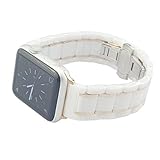 MeShow 44mm/42mm Two Tone Ceramics Stainless Steel Removable Link Strap Bracelet Watch Band with Stainless Steel Butterfly Buckle Clasp for iWatch 44mm/42mm All Models (White+Rose)