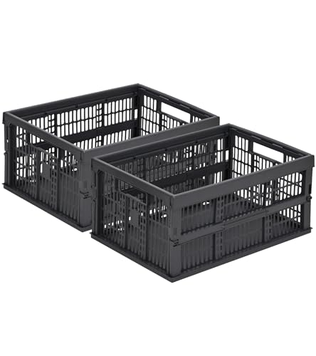 HUUSMOT 2-Pack Pastel Plastic Storage Baskets, Collapsible Crates for Organizing, Space-Saving Bins for Classroom, Kitchen, Office, Bedroom (Dark Grey, 19" x 13" x 9")