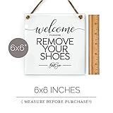 Reilly Originals 6x6 Inch Welcome, Please Remove Shoes Designer Sign ~ Ready to Hang ~ Premium Finish, Durable (White)