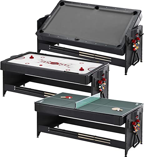 Fat Cat by GLD Products Original 3-in-1 7' Pockey Multi-Game Table, Play Pool, Air Hockey and Table Tennis, Play 3 Games All with The Same Table with an Easy Switch Latch System, Grey Felt (64-1055)