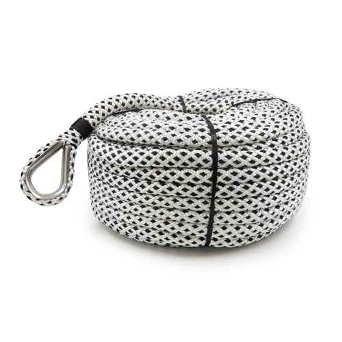 9/16" x 147' (15mm X 45m) Double Braided Nylon Boat Anchor Rope Pre-Spliced Eye with 316 Stainless Steel Thimble for Docking, Anchoring, Securing
