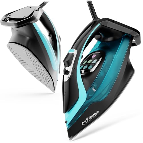 PurSteam SteamTech Elite 1750W Steam Iron, Digital Temp Control & LED Display, Ceramic Soleplate, Adjustable Steam, Self-Clean, Anti-Calc, Anti-Drip, Auto Shut-Off