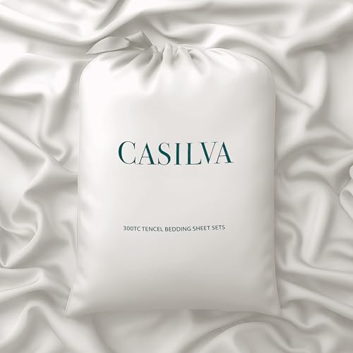 CASILVA Eucalyptus Sheets - Infused with Silver for Anti-Odor, Softer Than Silk Fibers, More Cooling Than Cotton - Perfect for Hot Sleepers & Sensitive Skin - 100% Tencel Lyocell - Queen Sheet Set