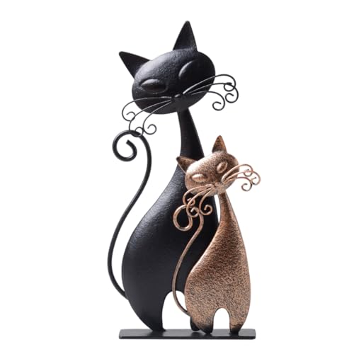 SEINHIJO Cat Figurine Sculpture Animal Statue Decor Modern Gifts Crafts Metal 9.5cm