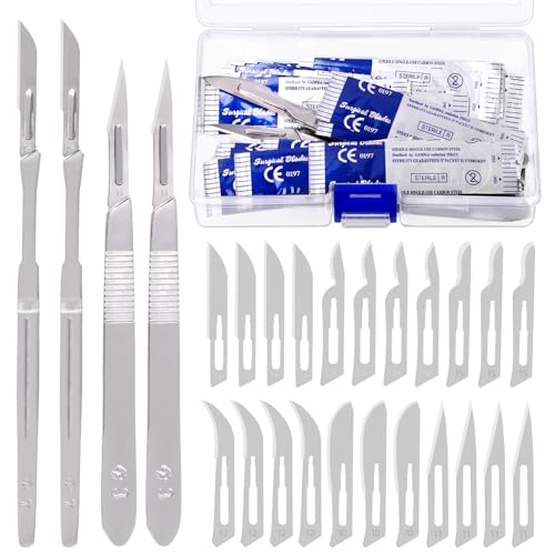 Keadic 64Pcs Scalpel Blade Handle with #10#11#12#13#14#15 Scalpels Surgical Sterile Blades, High Carbon Steel Laboratory Blade-Lab Knives for Practicing Cutting, Sculpting, Callus Removal