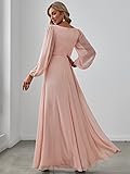 Ever-Pretty Women's V Neck Long Sleeves Floor Length Ruched Chiffon Formal Dress Pink US16