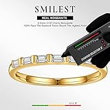 SMILEST Baguette Moissanite Eternity Ring for Women, 2MM D Color VVS1 Clarity Lab Created Wedding Rings 18K Yellow Gold Plated 925 Sterling Silver Moissanite Stackable Rings for Women Wife