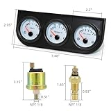 3 in 1 Car Meter Auto Gauge,2 52mm Chrome Car Triple Gauge Kit Oil/Volt/Water Gauge 2 Chrome Oil Temp Water Temp Gauge Temperature Oil Pressure Voltage Gauge Sensor