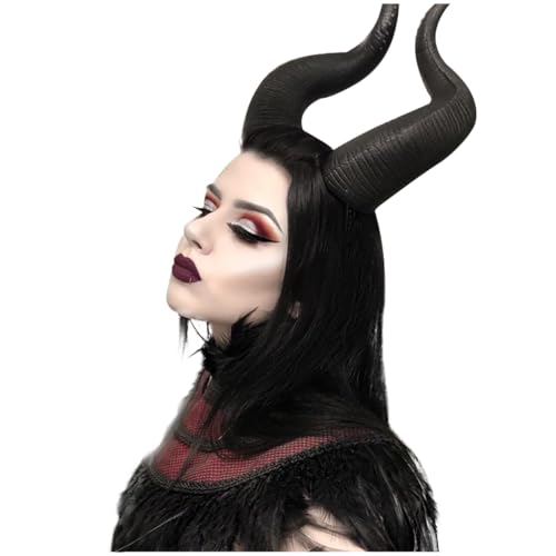 L'VOW Black Demon Horns Headband Devil Headdress Wicked Queen Headpiece Krampus Halloween Witch Horn Cosplay