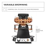 CRUX Double Rotating Belgian Waffle Maker, Keto Chaffles Iron with Nonstick PFOA Free Copper Plates for Easy Food Release, Browning Control and Removable Drip Tray, Stainless Steel