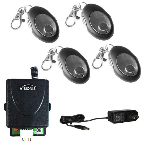 Visionis FPC-5229 RF 12V 1CH Wireless Receiver with 4 Remote Control Transmitters 315Mhz for Door Gate Garage Opener Access Controller Switch Relay