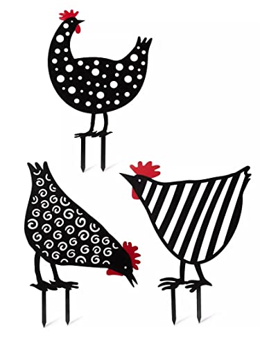 Gardener's Supply Company Chicken Friends Garden Stake Set | Playful Garden Decor 17 Inch High Metal Decorative Garden Stakes for Lawns Gardens Landscape