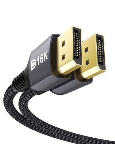 Stouchi Displayport 2.1 Cable 8FT, 80Gbps [16K@60Hz, 8K@120Hz, 4K@240Hz, 1080P@360Hz] HDR, HDCP, DSC 1.2a, FreeSync G-Sync DP Cable for Gaming Monitor, RTX 5090, RX 9070, RTX 6000 Ada