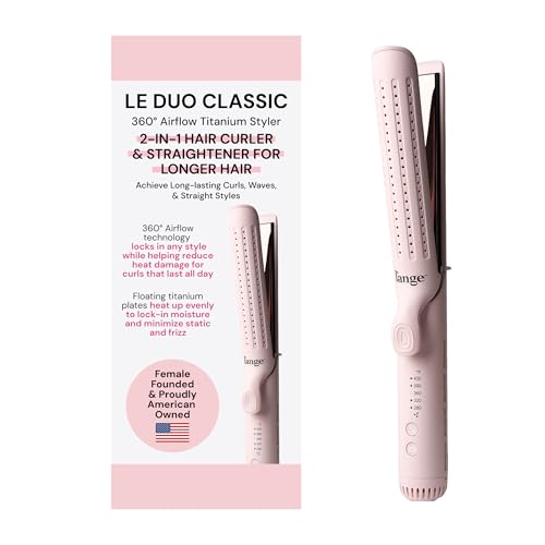 L'ANGE HAIR Le Duo Grande 360° Airflow Styler | 2-in-1 Curling Wand & Titanium Flat Iron Professional Hair Straightener and Curler with Cooling Air Vents to Lock in Style (Blush)