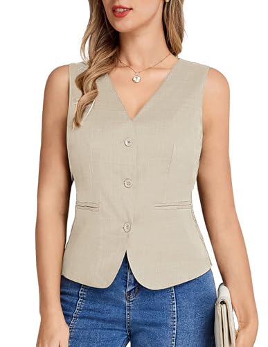 Women's Apricot Vest Tops Business Casual Vest Chalecos De Mujer De Vestir (Apricot, L)