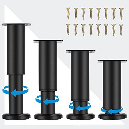 KONIGEEHRE (Upgraded Metal Adjustable Furniture Legs 4.7-7 inch, Heavy Duty Cabinet Legs Extension for Couch/Bed/Desk/Sofa/Table/Chair/Dresser, Replacement Legs for Furniture Set of 4 –Black