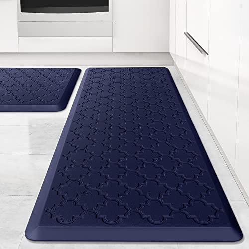 Kitchen Mat [2 PCS] Cushioned Anti-Fatigue Floor Mat, Waterproof Non-Skid Kitchen Mats and Rugs, Ergonomic Comfort Foam Kitchen Rugs, Standing Mat for Kitchen, Floor,Office, Sink, Laundry(Blue)