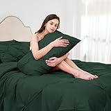 Ubauba 5pc Twin Size Comforter Set with Sheets, Dark Green 5 Piece Pintuck Bed in a Bag with Comforter, All Season Emerald Pinched Pleat Bedding Set (Green,Twin)