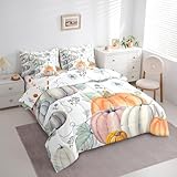 Erosebridal Pumpkin Comforter Set 7 Piece,Farmhouse Harvest Thanksgiving Bedding Set,Rustic Fall Pumpkin Bed in a Bag,Botanical Leaf Sheet Set,Autumnal Crop Pastoral Theme Flat Fitted Sheet,King