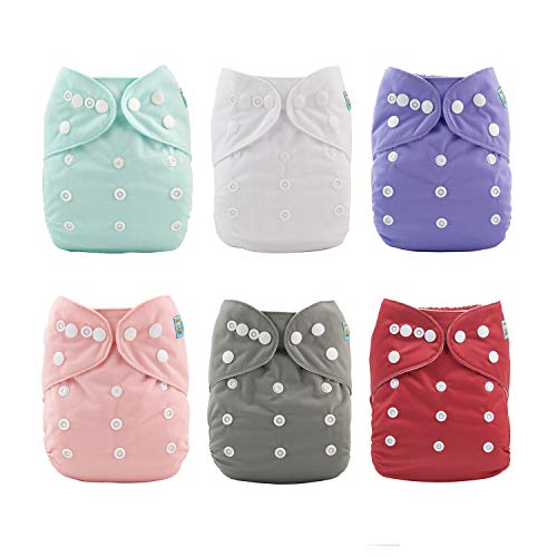 ALVABABY 6 Pack Cloth Diaper with 12 Inserts One Size Adjustable Washable Reusable Diaper Cover for Baby Girls and Boys