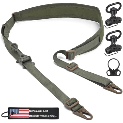 WarBull Quick Adjust Rifle Sling, QD Swivel 2 Point Sling with HK Hook, Soft Shoulder Pad Tactical Gun Sling for Rifle, Shotgun, and Crossbow, for Camping Outdoor Sports with Keychain Gift (OD Green)