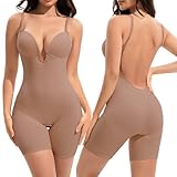 Slimers Backless Shapewear Tummy Control: Low Back Plunge Shapewear Bodysuit - Built-In Bra Body shaper For Woman Skin-pink