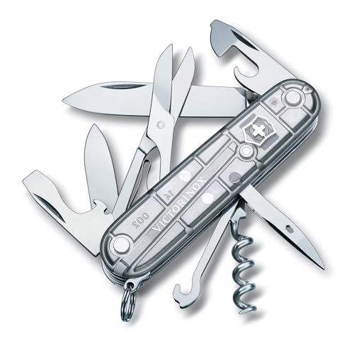 Victorinox Climber Swiss Army Knife, 14 Function Swiss Made Pocket Knife with 2 Blades, Corkscrew and Screwdriver - Silver Tech