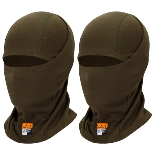 LANLFY 2PCS Lightweight Ski Mask FR Balaclava UV Protection Breathable Motorcycle Full Face Covering Racing, Skiing, Biking - Army Green