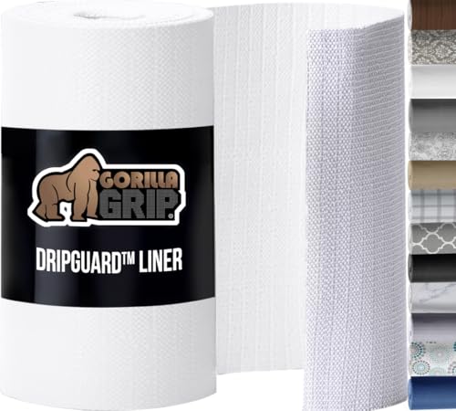 GORILLA GRIP DripGuard Drawer and Shelf Liner for Cabinet, Slip Resistant Non Adhesive Protection for Kitchen, BPA Free Smooth Surface Plastic Liners for Cabinets, Bathroom Drawers, 12x20, White