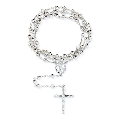 Me Plus 6mm CCB Beads Alloy Crucifix Cross Pendant Rosary Catholic Necklace 20" (R4R-Silver)