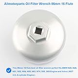 Oil Filter Wrench, 86MM 16 Flute for Cartridge Cap Compatible with BMW Volvo - N52 N54 N55 E90 F10 F30 128i 135i 320i 325i 328i xi 335i 525i 528i 530i 535i 550i X1 X3 X5 Z4, XC90 XC70 V70 S60 S80,More