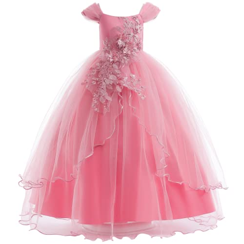 Weileenice Dusty Pink Flower Girls Wedding Dress 4 5 Cold Shoulder Embroidery Toddler Bridesmaid Pageant Birthday Lace Dresses Vintage Kids Girl Princess Formal Party Prom Tulle Maxi Gown