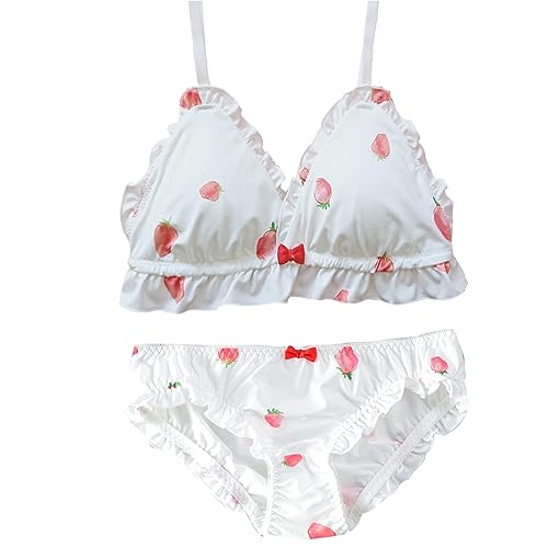 YOMORIO Girls Cute Bra and Panty Set Lolita Anime Cosplay Lingerie Kawaii Japanese Underwear (Red strawberry)