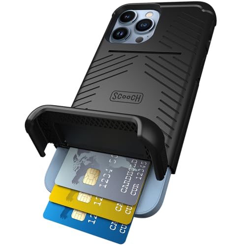Scooch® for iPhone 13 Pro Max Case with Card Holder, Wingmate Wallet Case with Hidden Card Slot and RFID Protection for up to 4 Cards, 10-Foot Drop Protection, Black