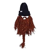 Beard Head Barbarian Roadie Beanie - Original Handmade Knit Hat and Removable Brown Beard