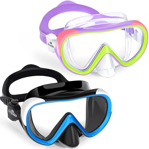 Freela Kids Swim Goggles for Girls Boys Kids 6-14 3-6 4-7 8-12 with Nose Cover, Water Pool Beach Swimming Goggles Mask for Childrens Youth Age 4 5 Tempered Glass Anti Fog Waterproof 180°Clear View
