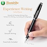 Ambassador Ultra Flex Nib Fountain Pen - Black Versatile Refillable Fountain Pen - Fancy Writing Pens w/Bottle Filling Converter & 2 Long Cartridges - Luxury Calligraphy Pens for Writing-black